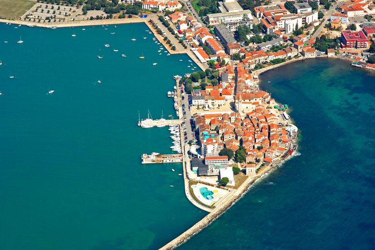Umag city port areal view